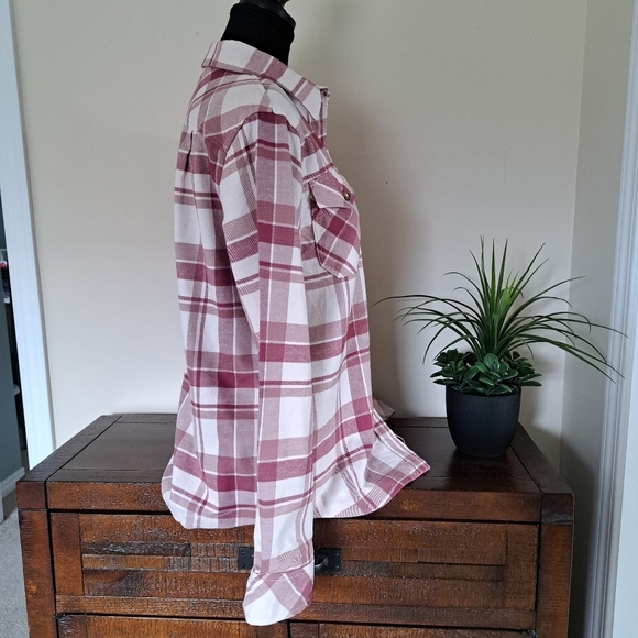 Frank & Oak Plaid Shirt Women's Small Flannel Button Up Top Pink Off White NWT - Picture 4 of 12